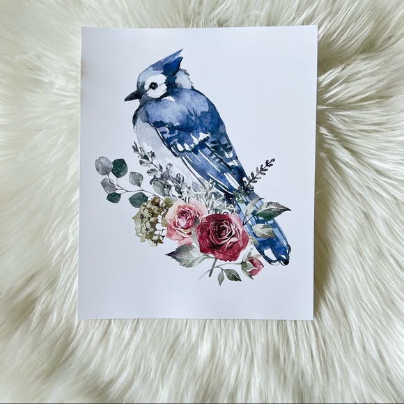 Blue Jay Bird Watercolor Wall Art Print Poster Unframed - Picture 14 of 17